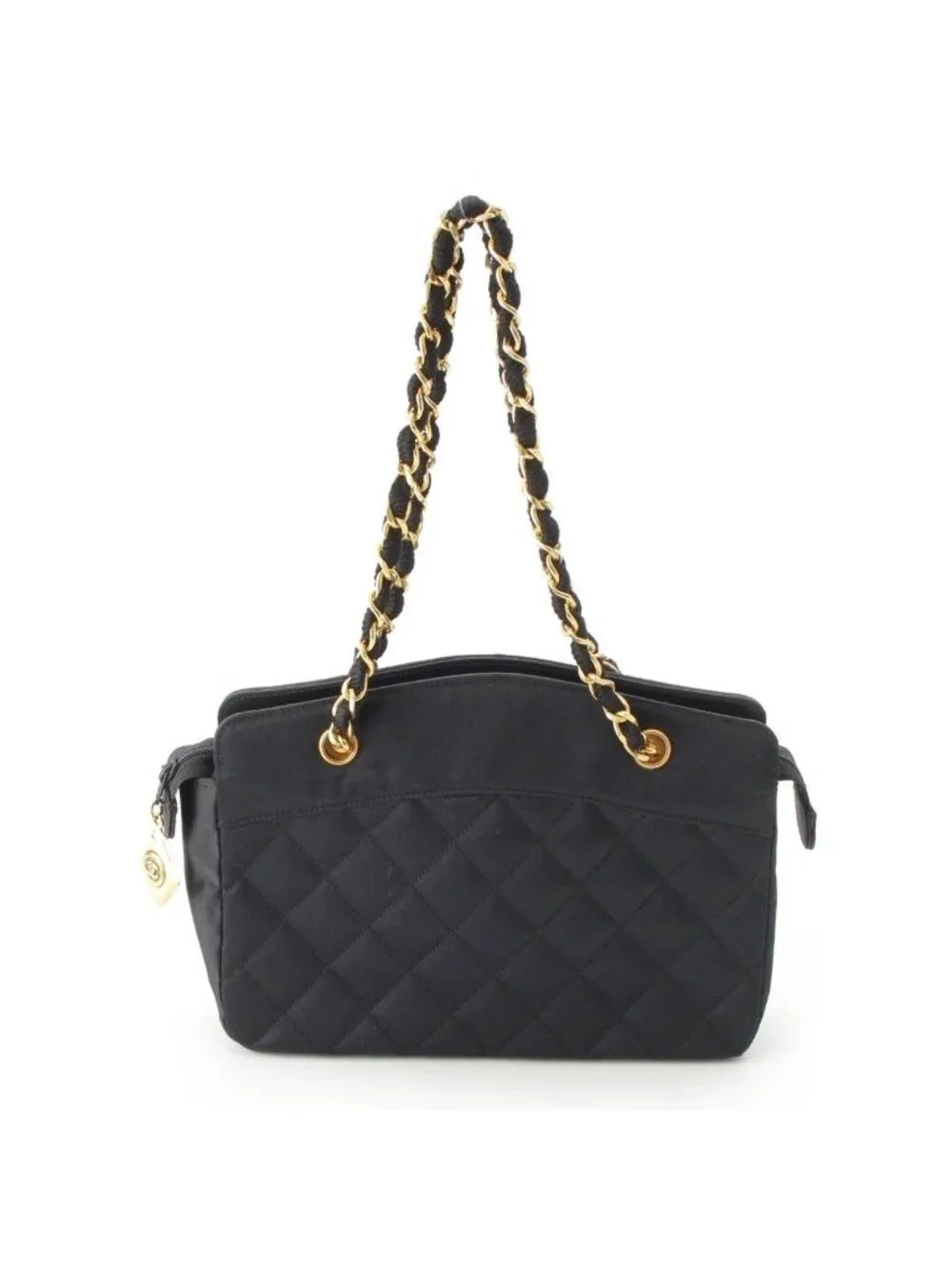 Chanel Quilted Satin Chain Shoulder Bag Black